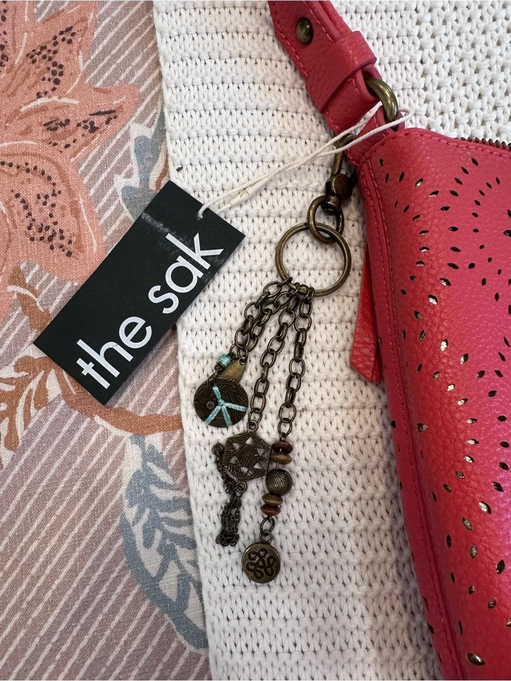 The Sak Coral Laser-Cut Leather Hobo with Charm Detail - NWT